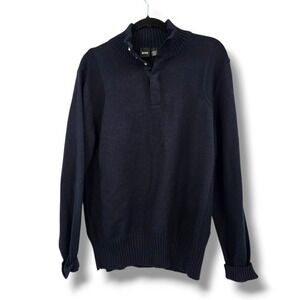 Hugo BOSS Quarter Button Sweater‎ Mock Neck Pullover Knit Long Sleeve Casual M